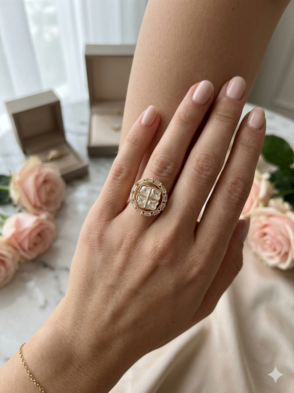 Statement Four Leaf Moissanite Ring