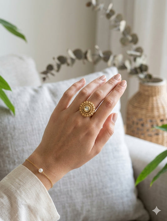 The Antique Gold Plated Kundan Studded Ring