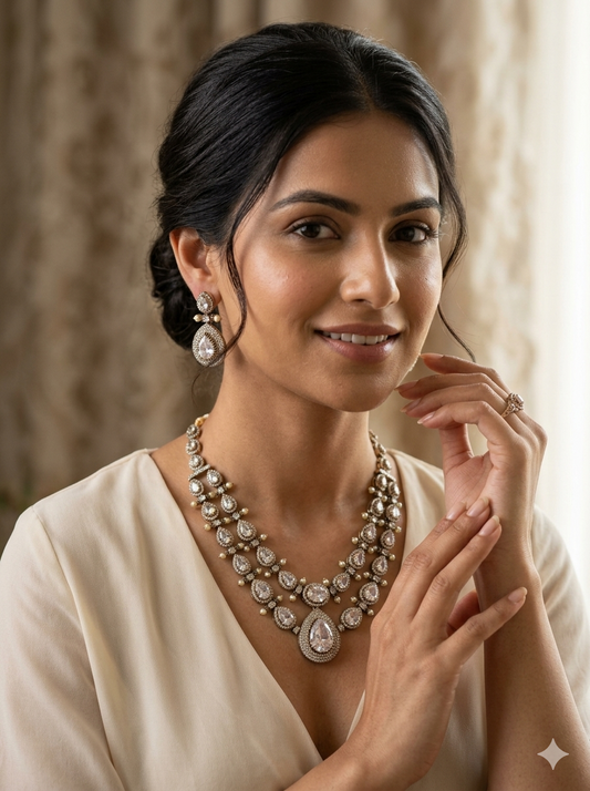 Statement Layered Moissanite Matte Finish Necklace Set