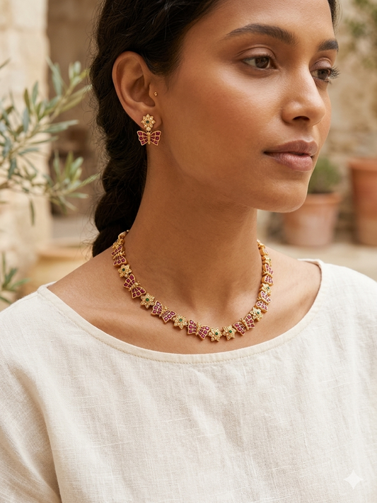 Butterfly Kundan Sleek Neckpiece earring Set