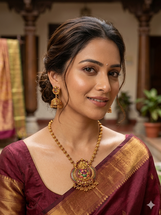 Antique Plated Temple pendant Neckpiece with earrings set