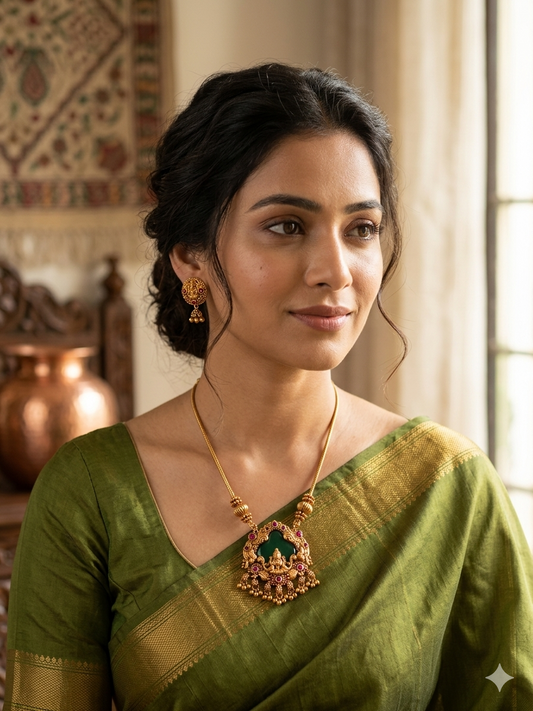 Sleek South Indian Temple Neck pendant earrings set