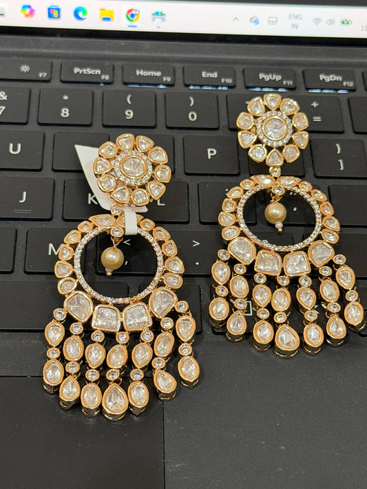 Statement Mihika Polki Moissanite Long Chandbali