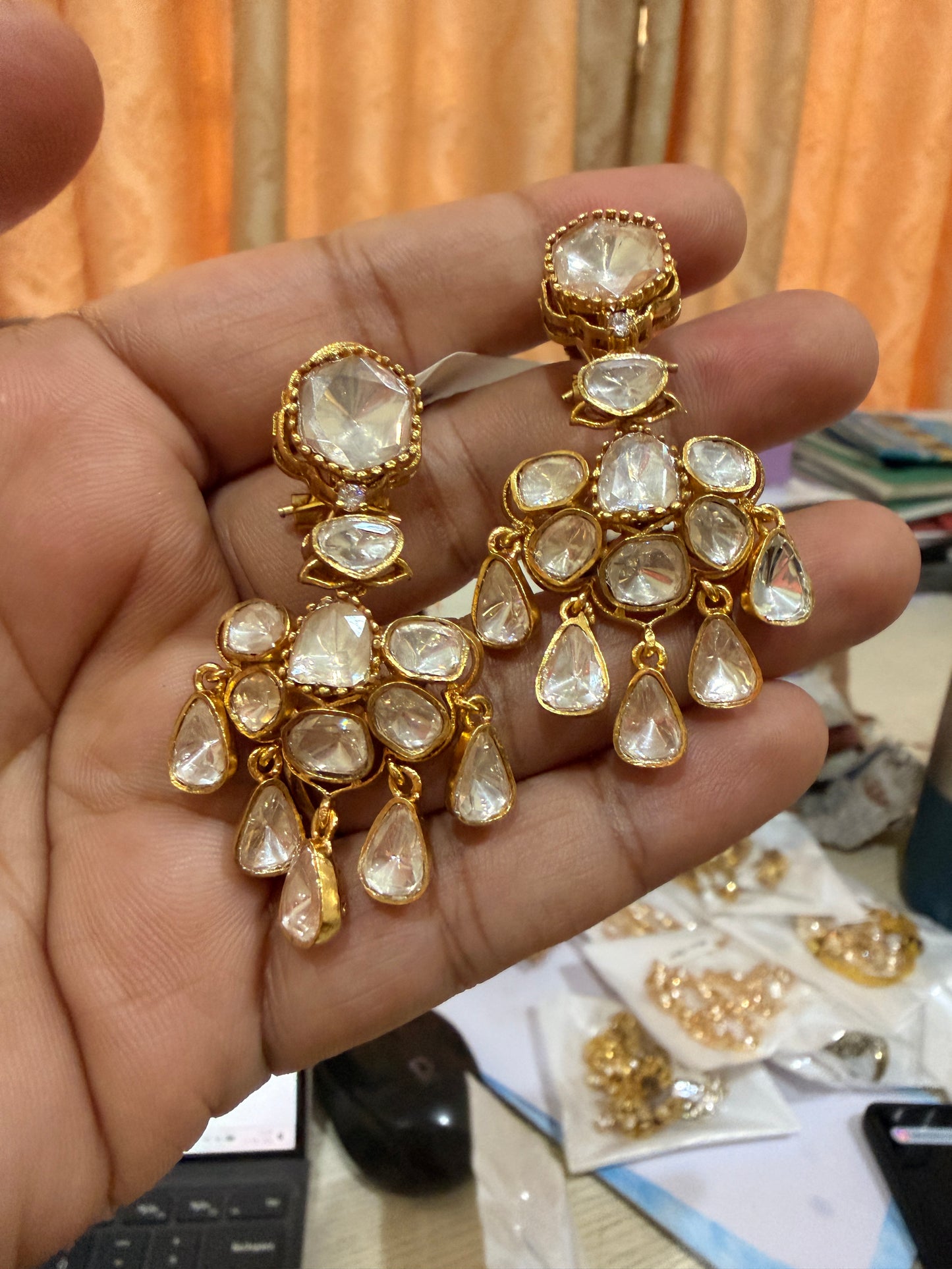 Signature Moissanite Polki Dangler Earrings