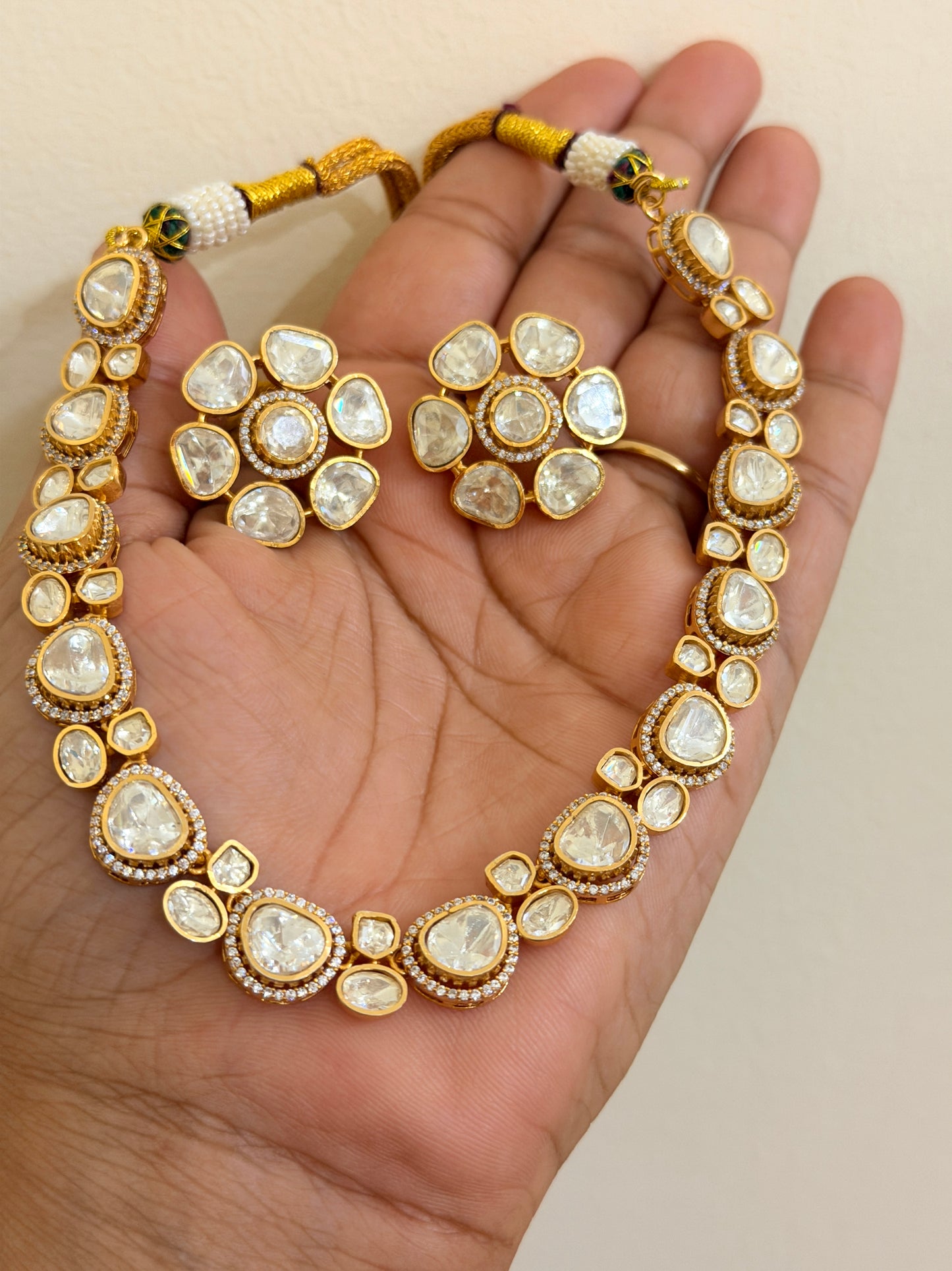 Real Moissanite Polki Necklace Set