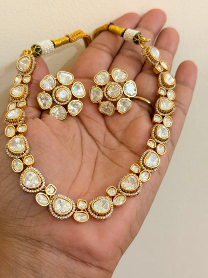 Real Moissanite Polki Necklace Set