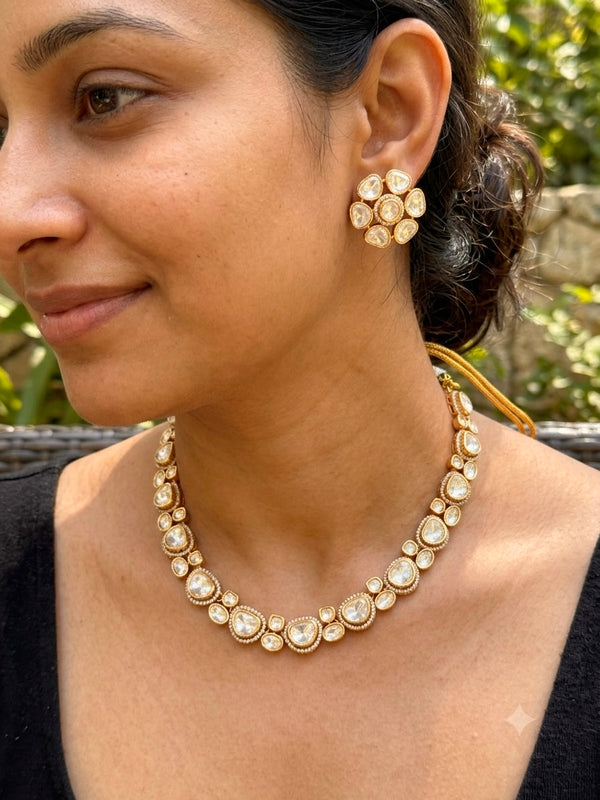Real Moissanite Polki Necklace Set