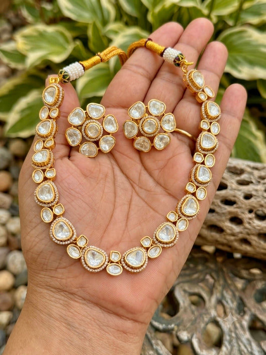 Real Moissanite Polki Necklace Set