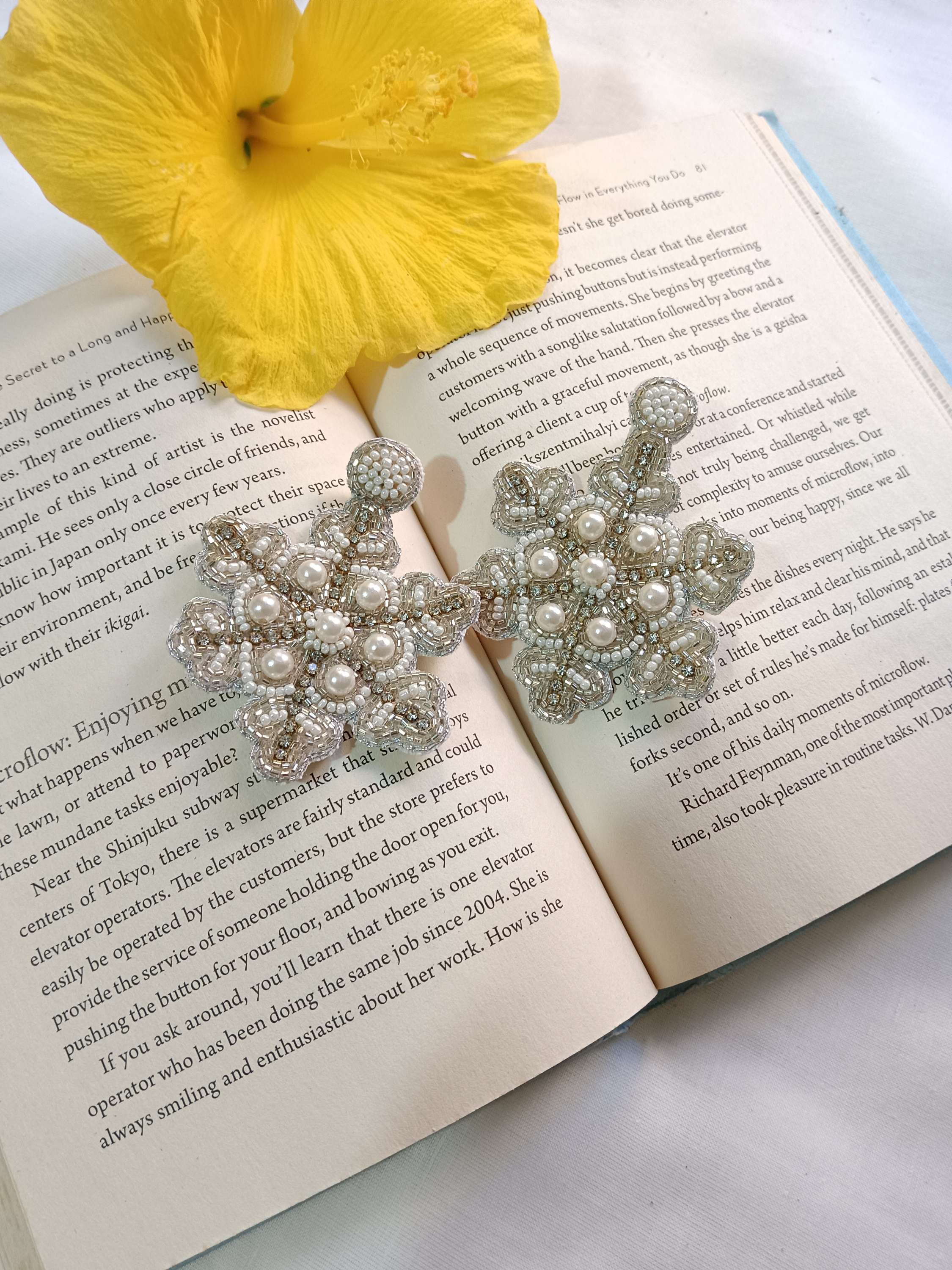 Handmade White Pearl Star Long Statement earrings