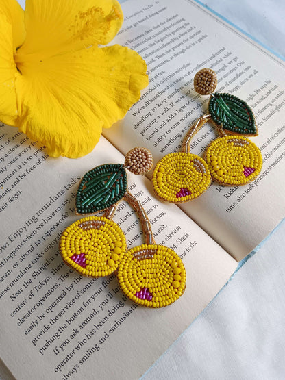 Yellow Cheery Beads Handmade Statement Earrings