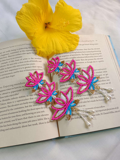 Tripple Layered Lotus Handmade Beads Pearl Earrings
