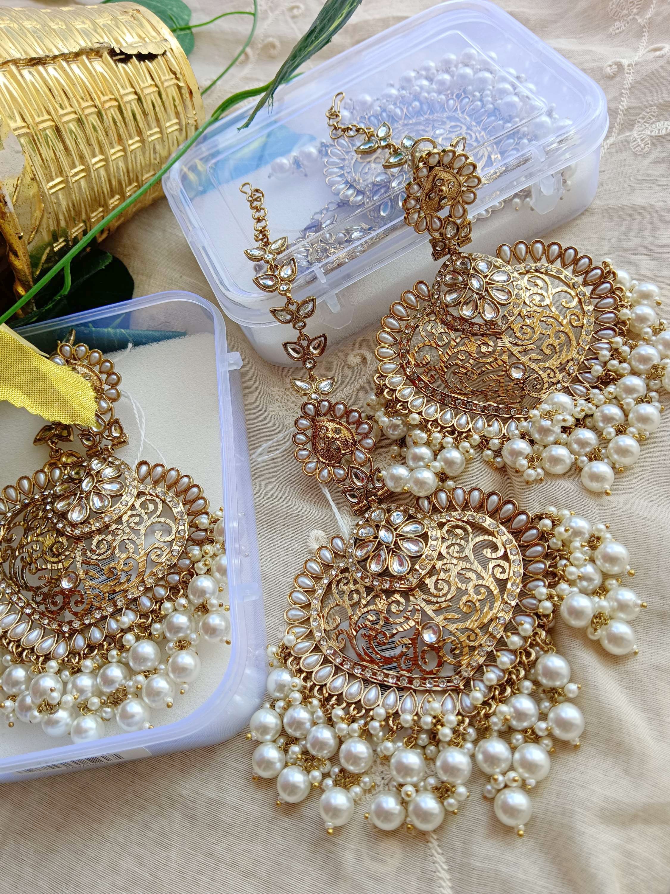 Statement "GHOOMAR" Oversized Chandbali with Kundan Earchain Sahara
