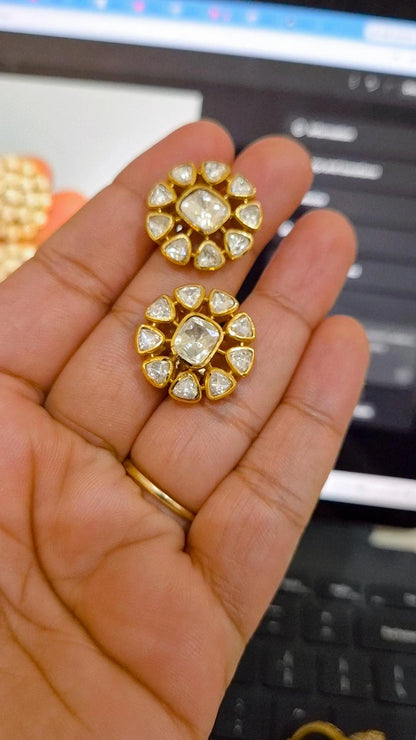 Signature Moissanite Polki Stud Earrings