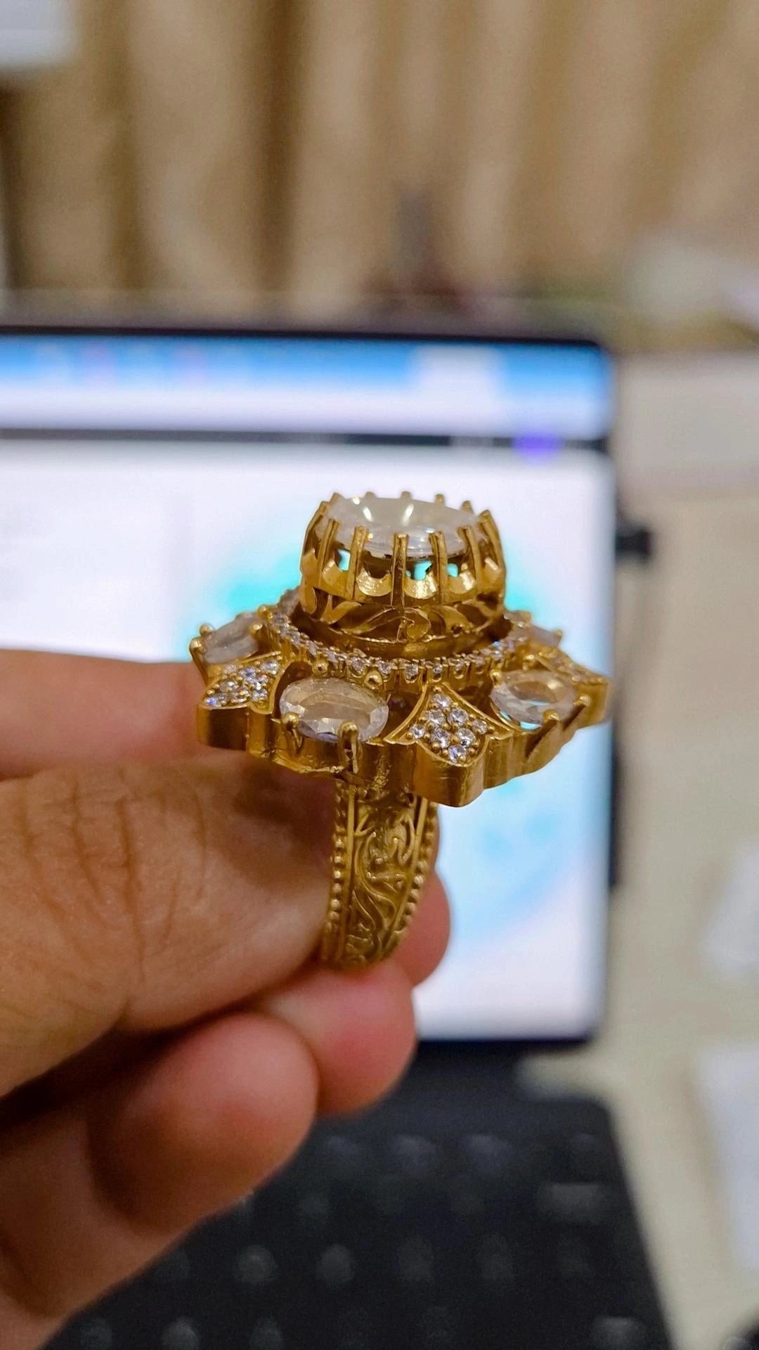 Statement Moissanite Polki 3D Ring
