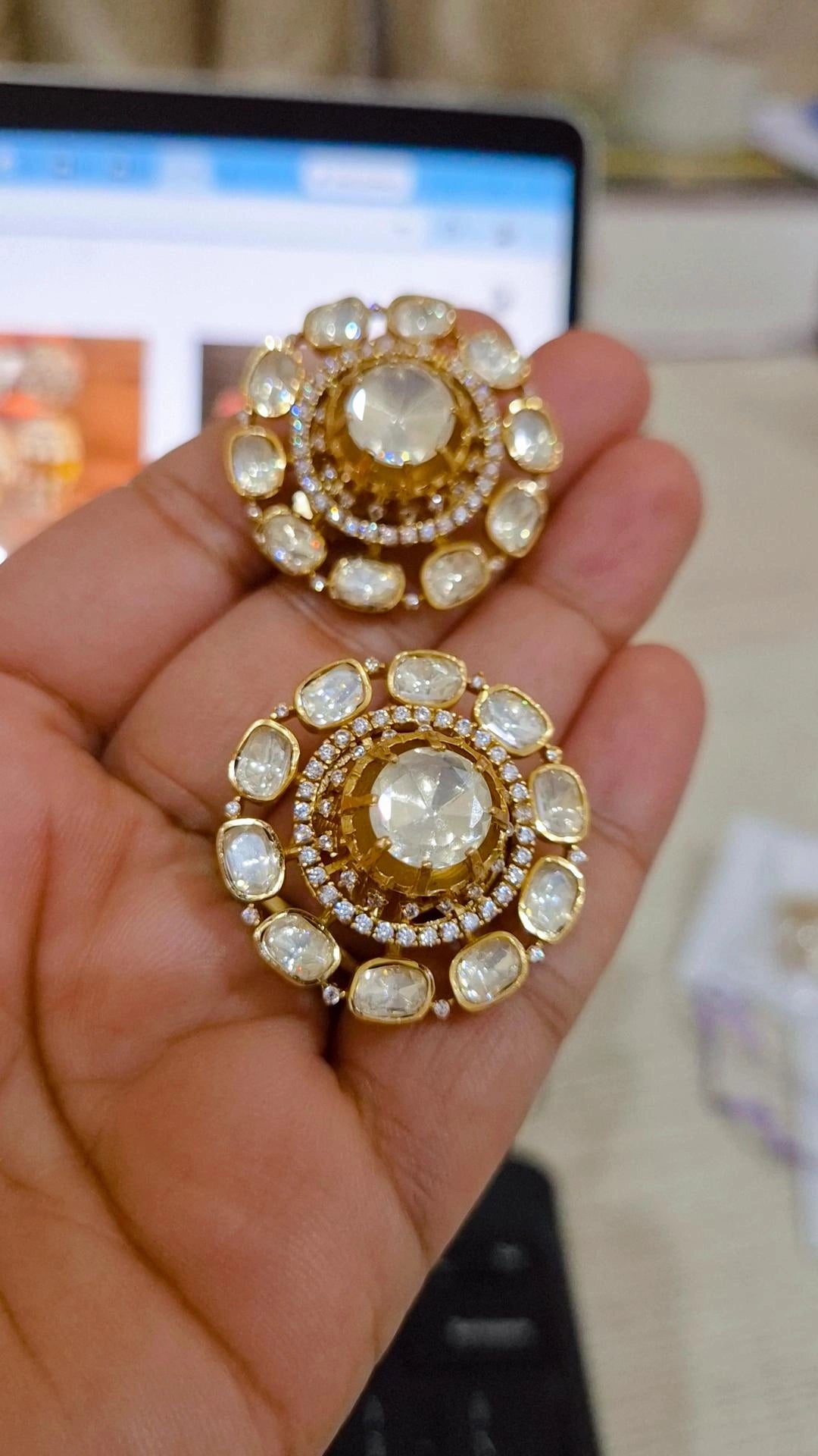 Signature Moissanite Polki 3D Stud Earrings