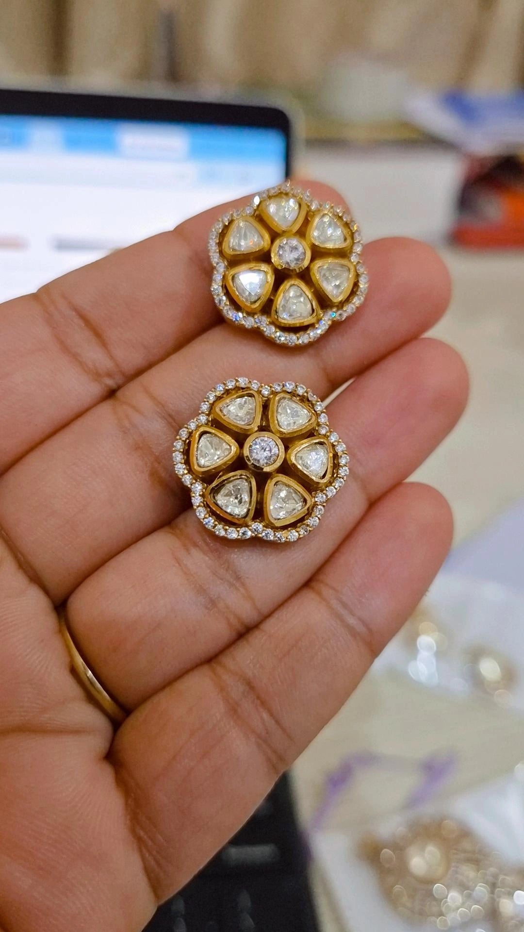 Mogra Moissanite Polki Stud Earrings