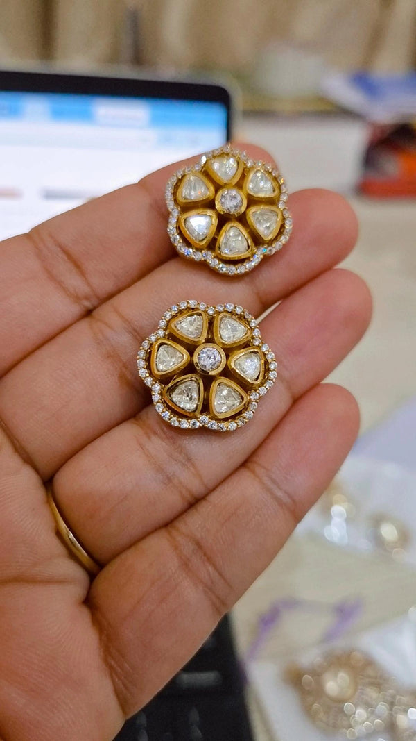 Mogra Moissanite Polki Stud Earrings