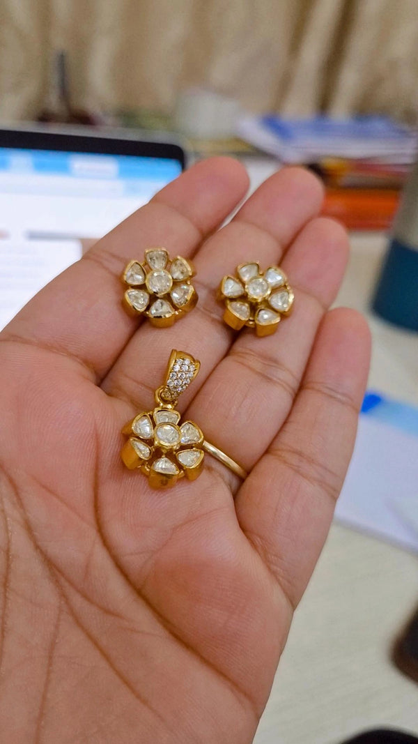 Sitara Moissanite Polki Pendant Stud Earrings Set