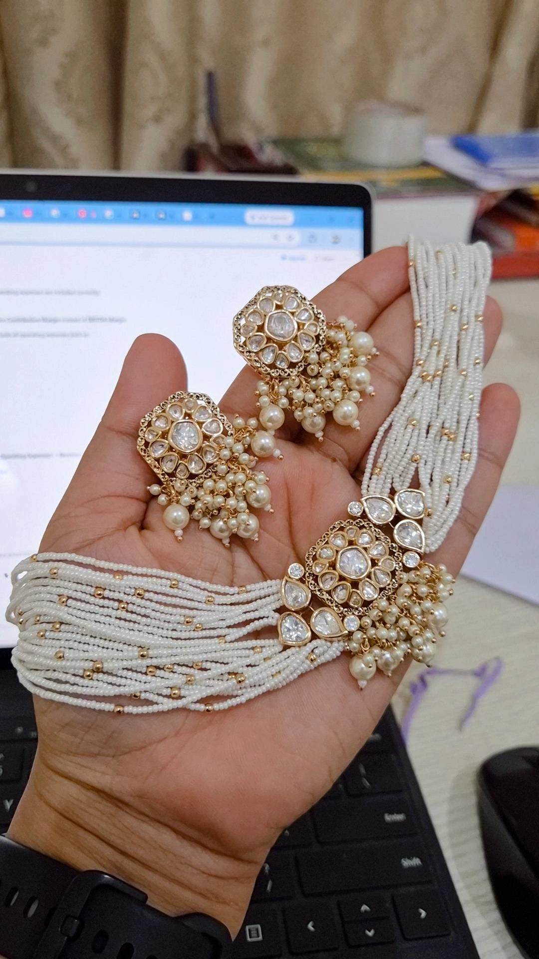 Statement Moissanite Polki Pearl Choker Earrings Set