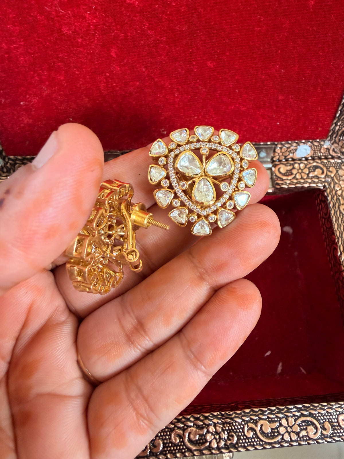 Statement Polki Moissanite Studs with screw back