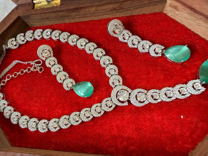 Designer American Diamond Silver Plated Necklace Set