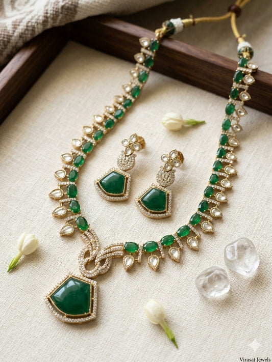 Statement Kundan Emerald Doublet Regal Necklace Set