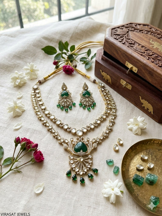 Statement Kundan Layered Emerald Regal Necklace Set (Copy)