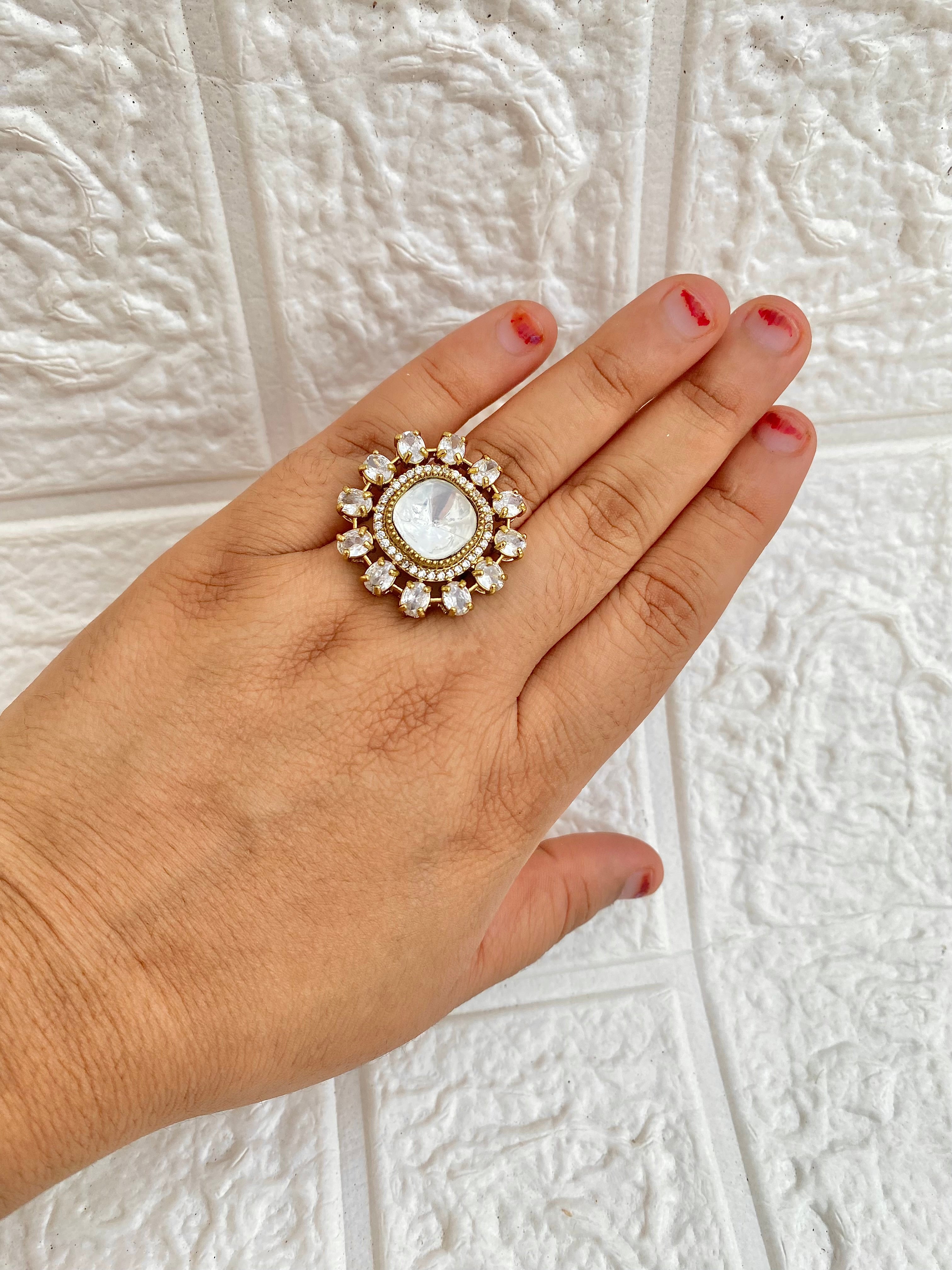 White Moissanite Polki Signature Cocktail Rings