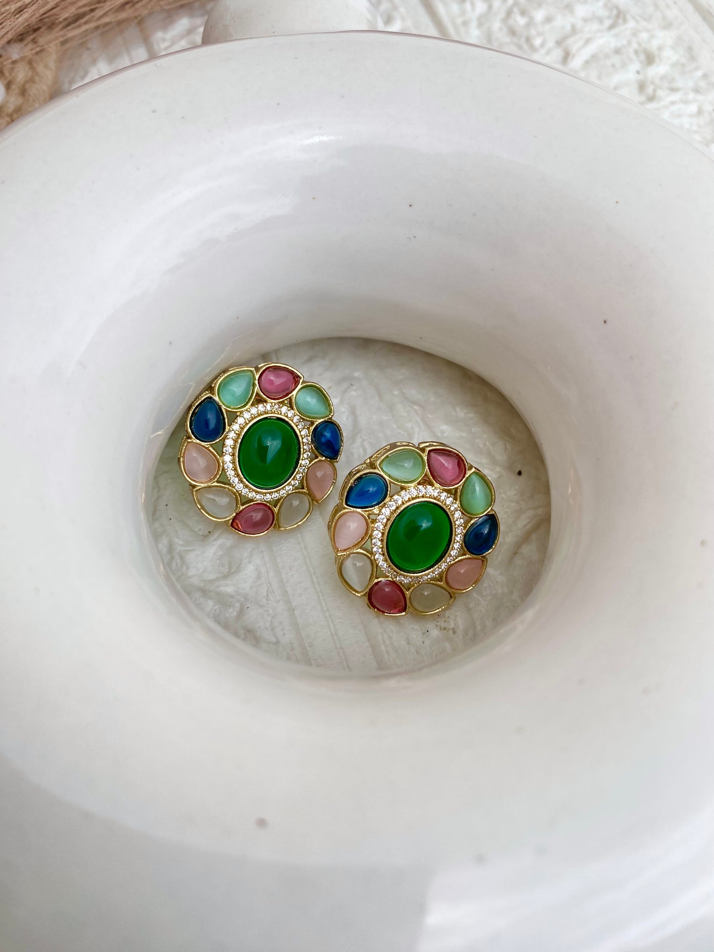 Signature Navratana Moissanite Studs Earrings