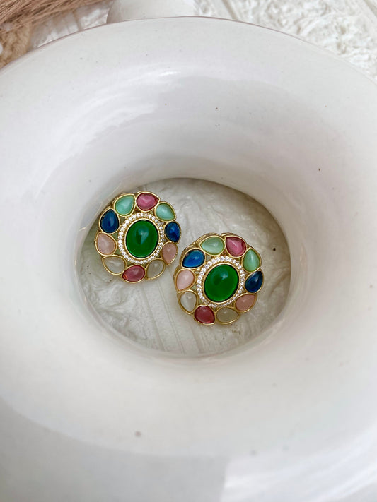 Signature Navratana Moissanite Studs Earrings