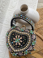 Signatrure Black Heart Beads Stone Handbag