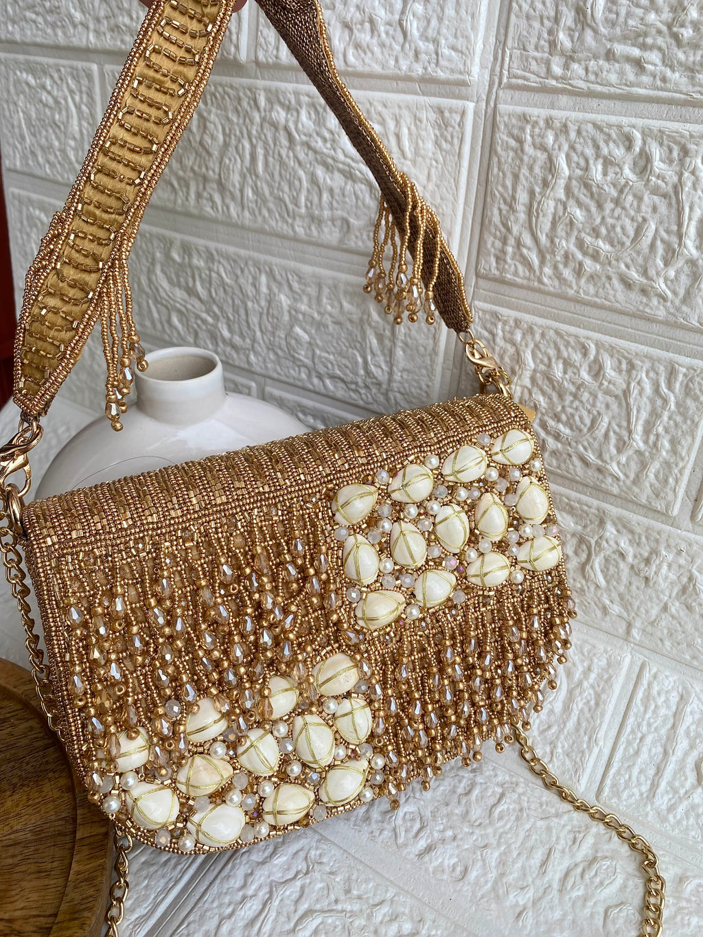 Statement Shell Heavy Beads Luxe HandBag