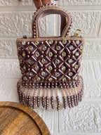 Tiny Pearl Beads HandBag with Sling Chain