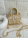 Ivory White Tiny Pearl Beads HandBag with Sling Chain