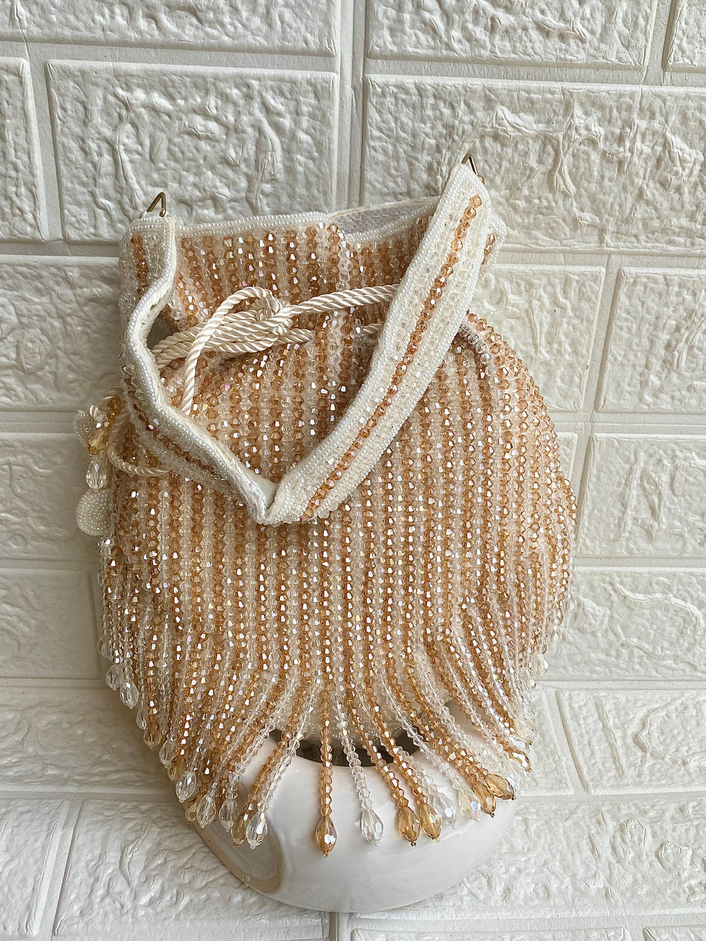 Signature Handcrafted Double Sided Dual Color Pearl Beads Potli Bag