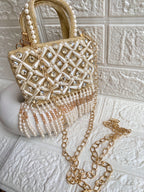 Handcrafted Double Sided Pearl Beads HandBag with Sling Chain - Small