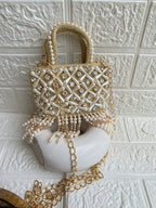 Handcrafted Double Sided Pearl Beads HandBag with Sling Chain - Small