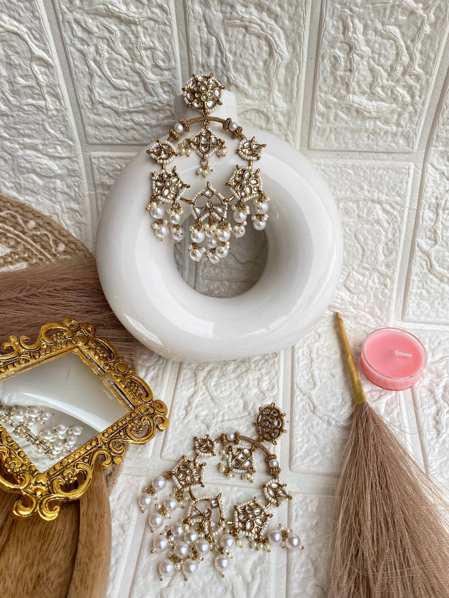 Kundan Polki White Pearl Chandbali