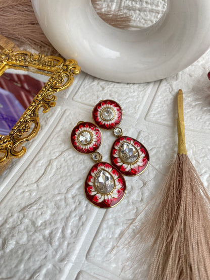 Marron Enamel Kundan Studded Dangler Earrings