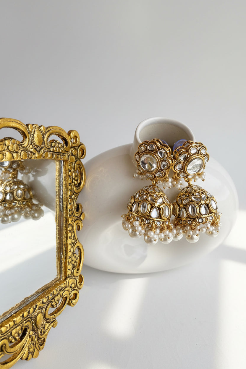 Evergreen Kundan Pearl Jhumka