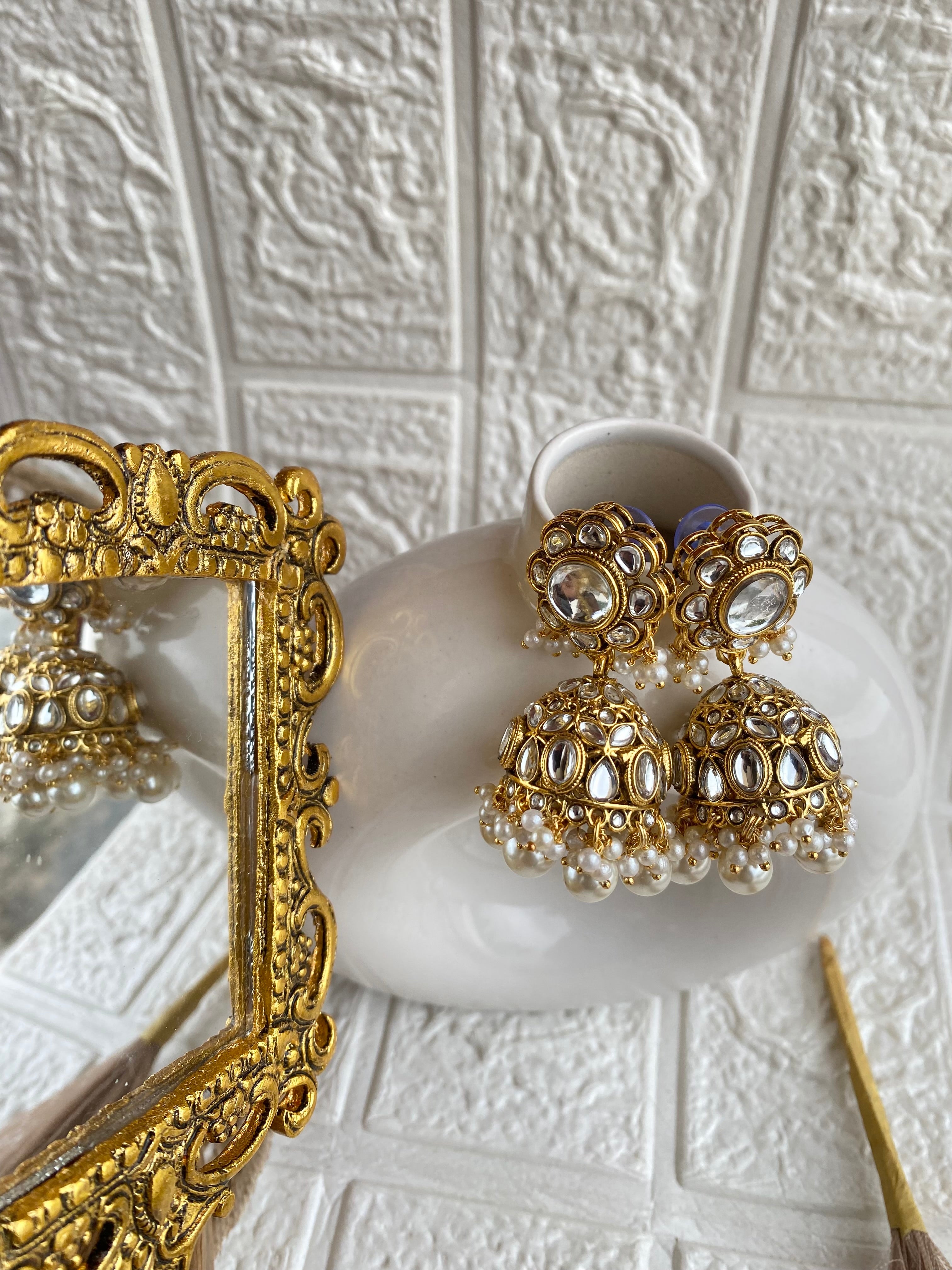 Evergreen Kundan Pearl Jhumka