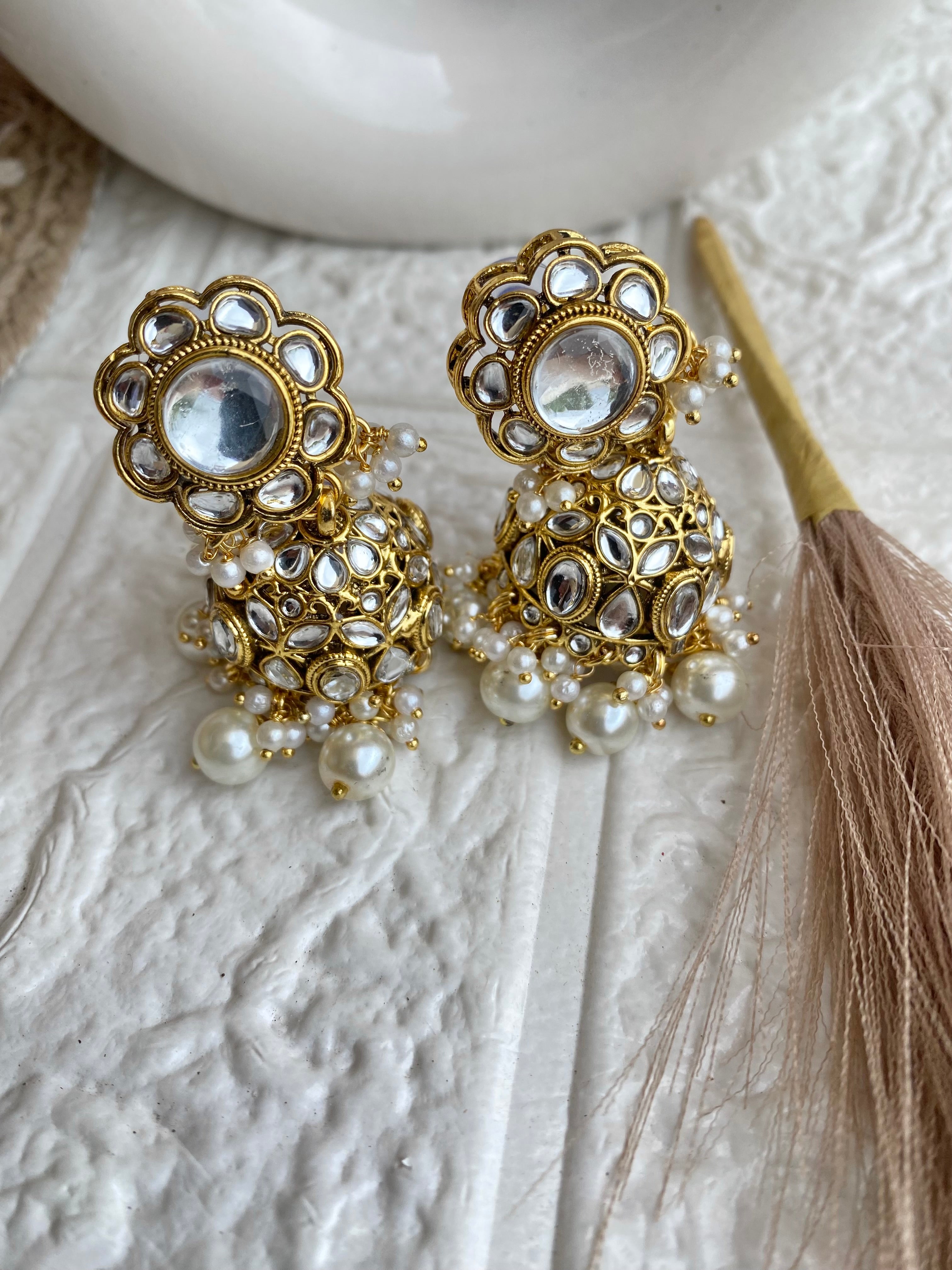 Evergreen Kundan Pearl Jhumka