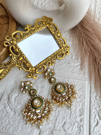 Kundan Green Enamel Earrings