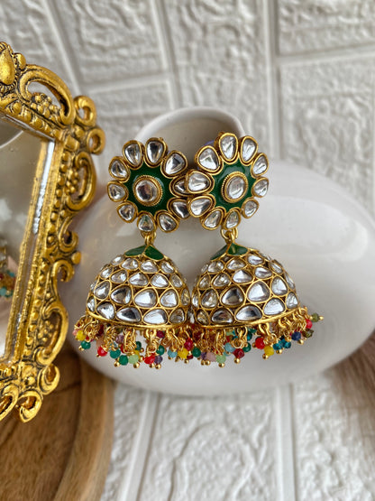 Navrang Beads Kundan Enamel Jhumka