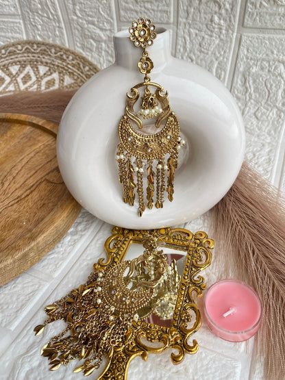 Leher Celebrity Styled Kundan Drop Long Earrings