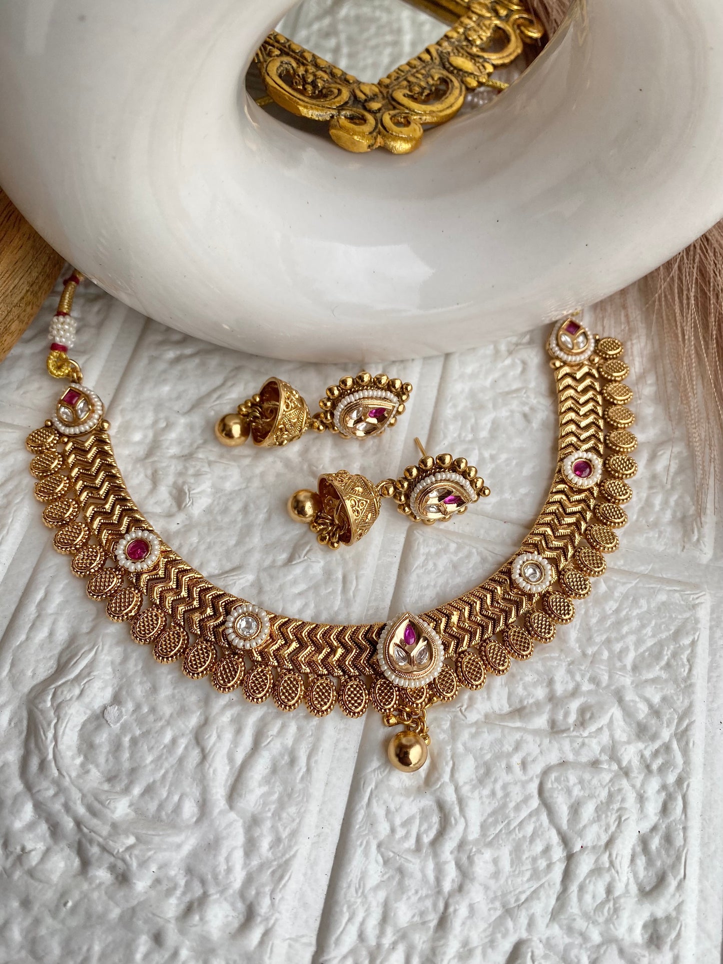 Rajwadi Kundan Gold Plated Pure Brass Necklace set