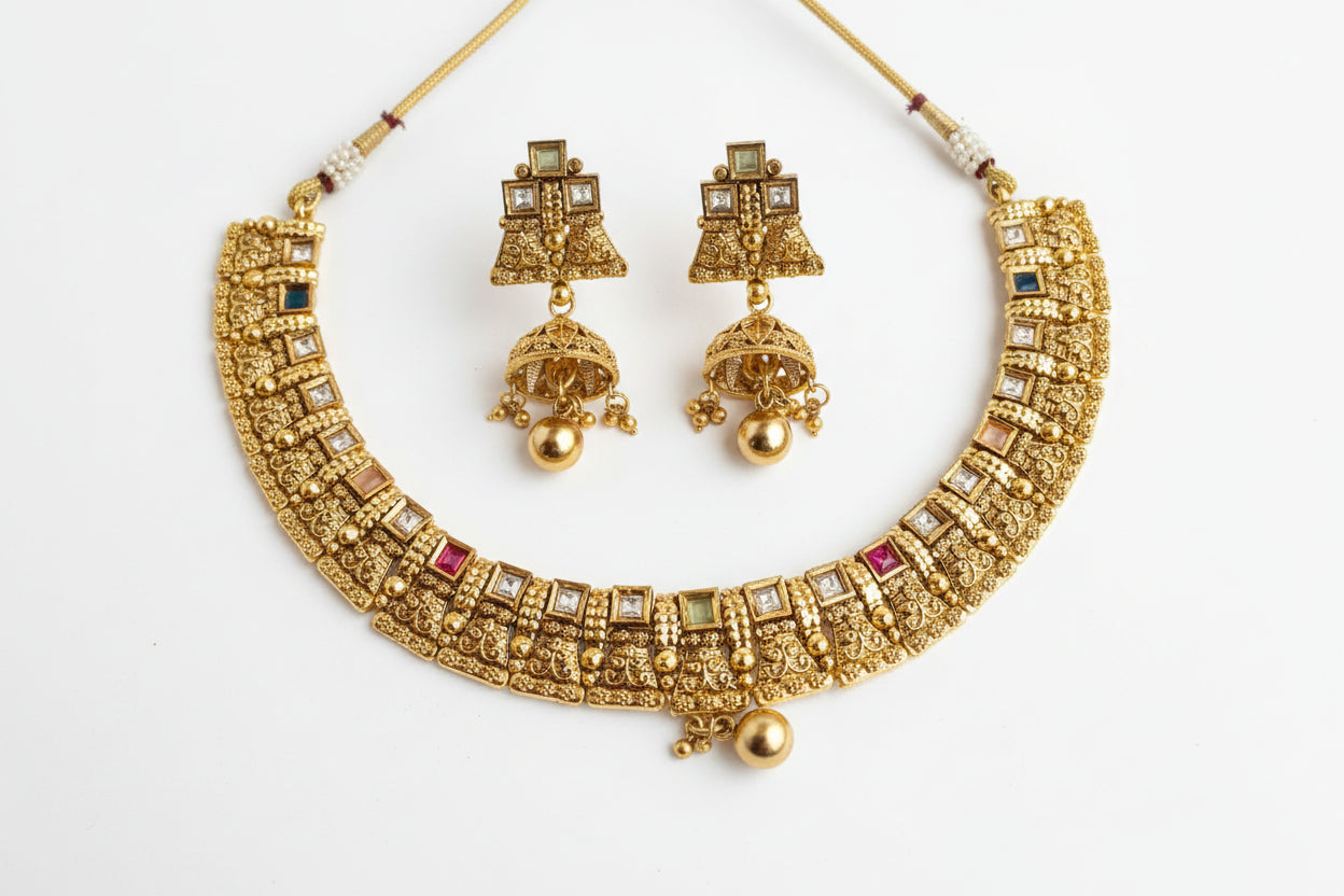 Kundan  Gold Plated Pure Brass Necklace set