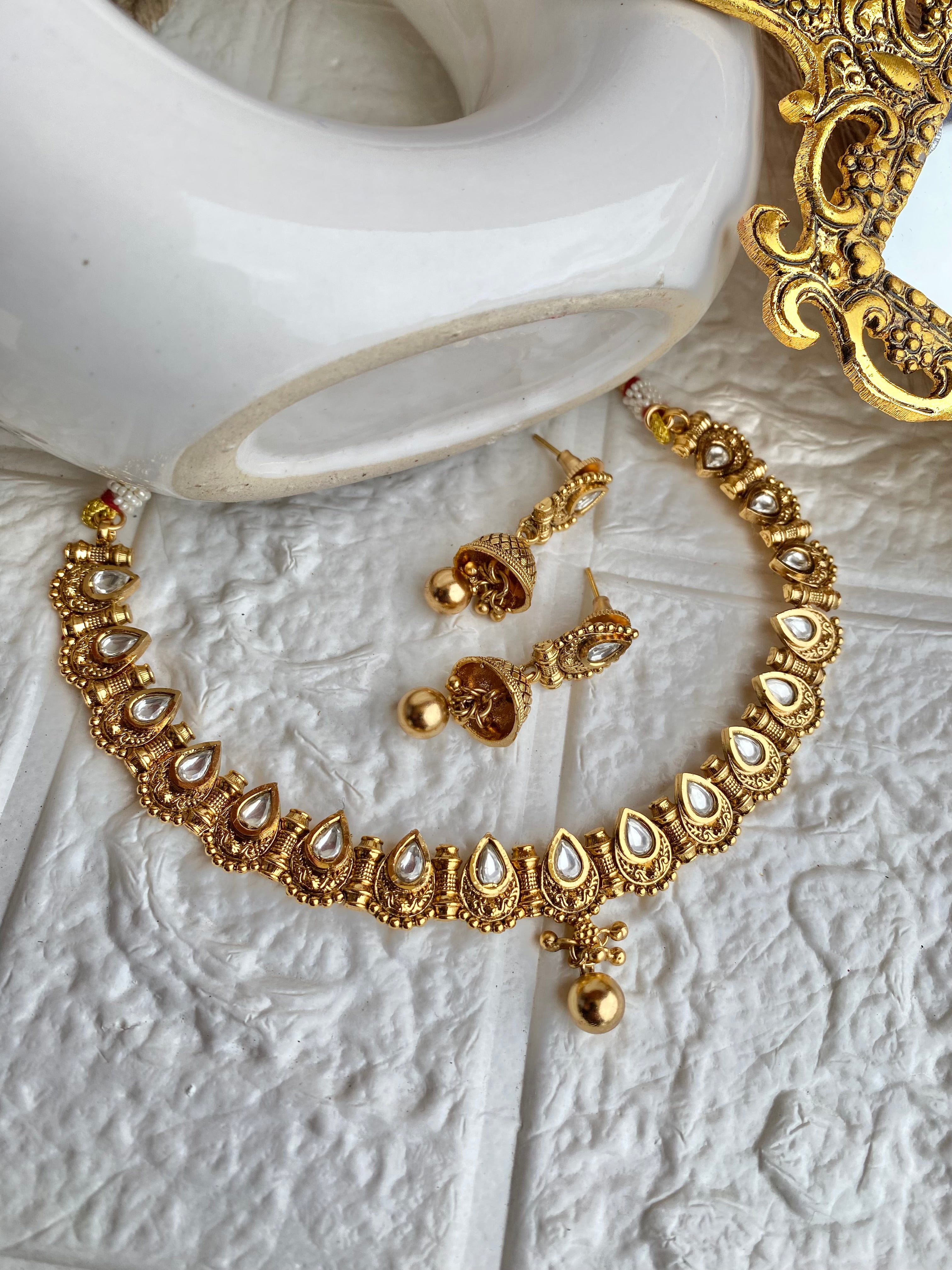 Kundan Gold Plated Pure Brass Necklace set