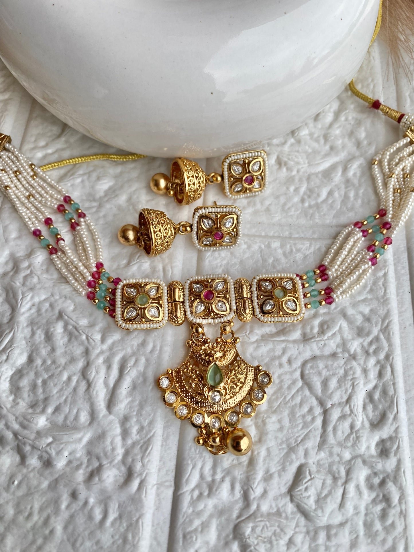 Rajwadi Gold Plated Pearl Necklace Set