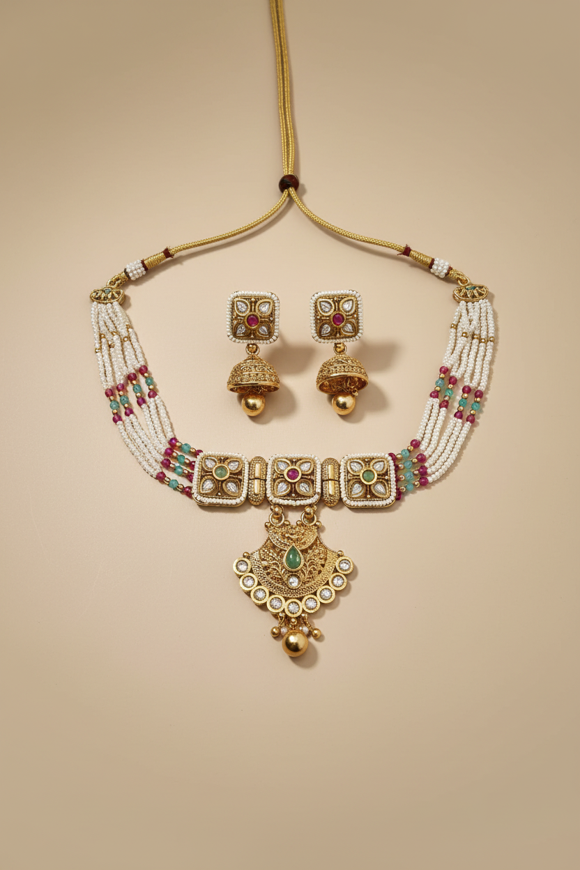 Rajwadi Gold Plated Pearl Necklace Set (Copy)